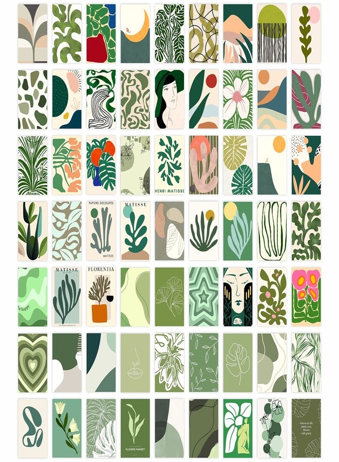 rousrie Paper (Pack Of 63 Cute Aesthetic Wall Collage Kit For Room Wall Decor, Peel And Stick Posters For Decoration 6 Inch By 4 Inch (Green) - Image 1